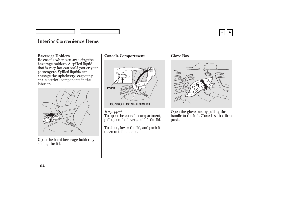 Interior convenience items | HONDA 2007 Civic Coupe - Owner's Manual User Manual | Page 107 / 310