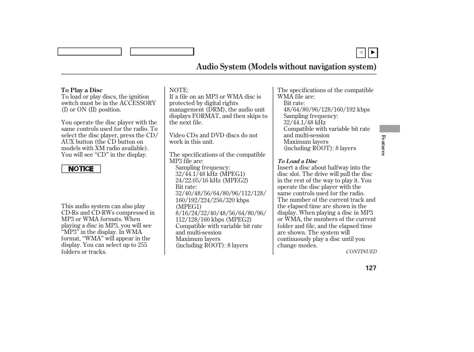 Audio system (models without navigation system) | HONDA 2007 Civic Coupe - Owner's Manual User Manual | Page 130 / 310