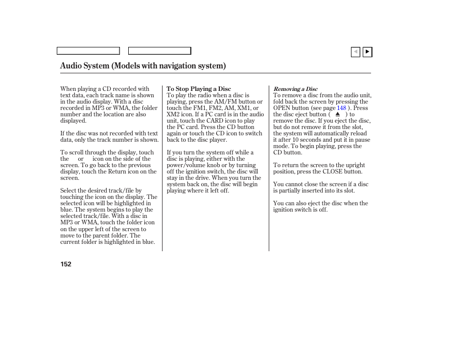 Audio system (models with navigation system) | HONDA 2007 Civic Coupe - Owner's Manual User Manual | Page 155 / 310