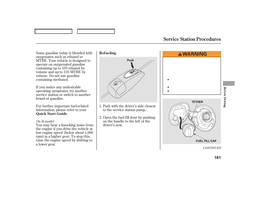 Service station procedures | HONDA 2007 Civic Coupe - Owner's Manual User Manual | Page 184 / 310