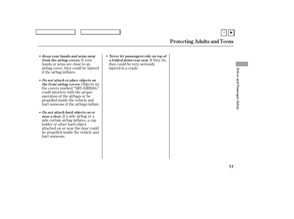 Protecting adults and teens | HONDA 2007 Civic Coupe - Owner's Manual User Manual | Page 20 / 310