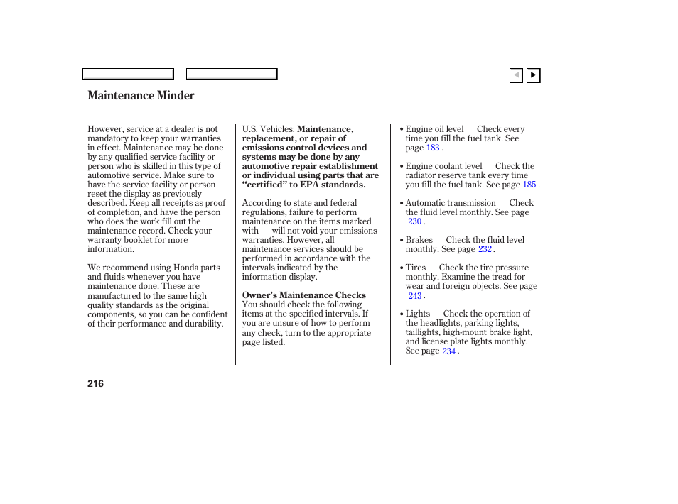 Maintenance minder | HONDA 2007 Civic Coupe - Owner's Manual User Manual | Page 219 / 310