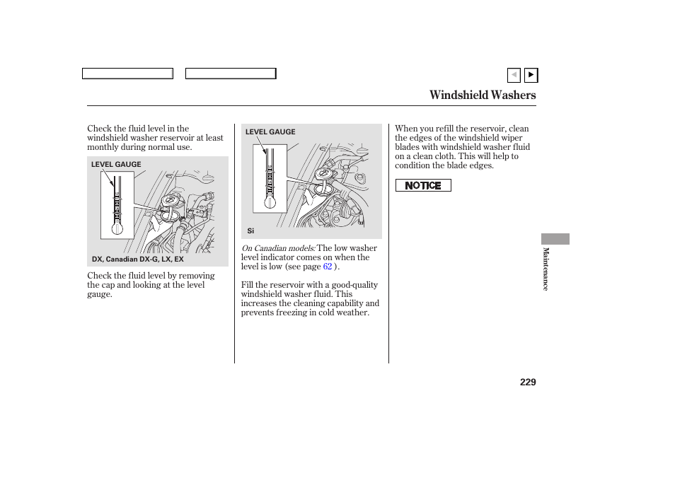 Windshield washers | HONDA 2007 Civic Coupe - Owner's Manual User Manual | Page 232 / 310