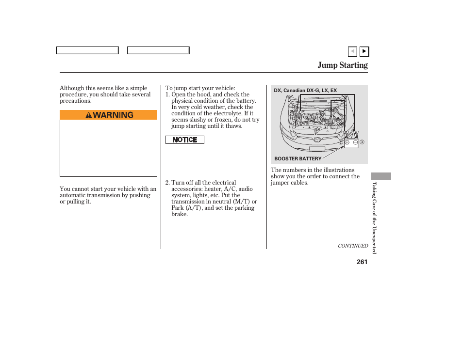 Jump starting | HONDA 2007 Civic Coupe - Owner's Manual User Manual | Page 264 / 310