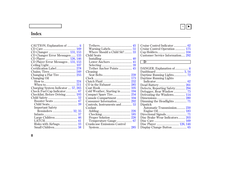 Index | HONDA 2007 Civic Coupe - Owner's Manual User Manual | Page 301 / 310