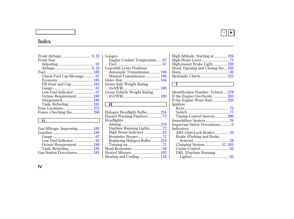 Index | HONDA 2007 Civic Coupe - Owner's Manual User Manual | Page 303 / 310