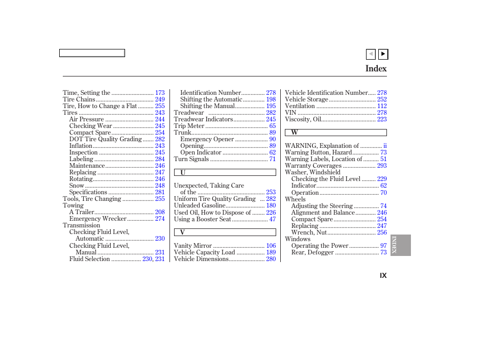 Index | HONDA 2007 Civic Coupe - Owner's Manual User Manual | Page 308 / 310