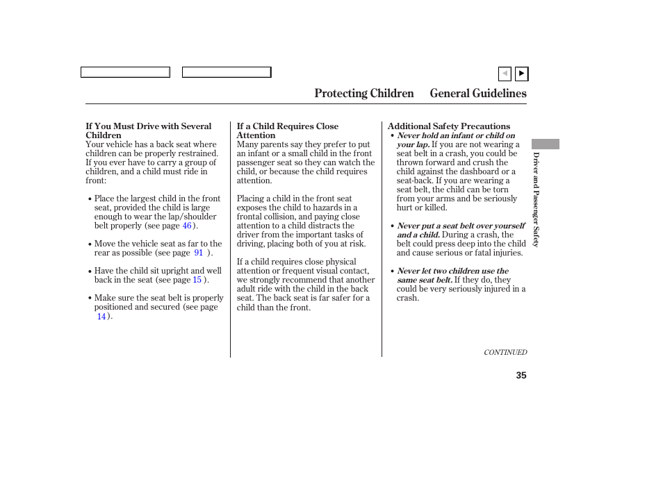 Protecting children general guidelines | HONDA 2007 Civic Coupe - Owner's Manual User Manual | Page 38 / 310