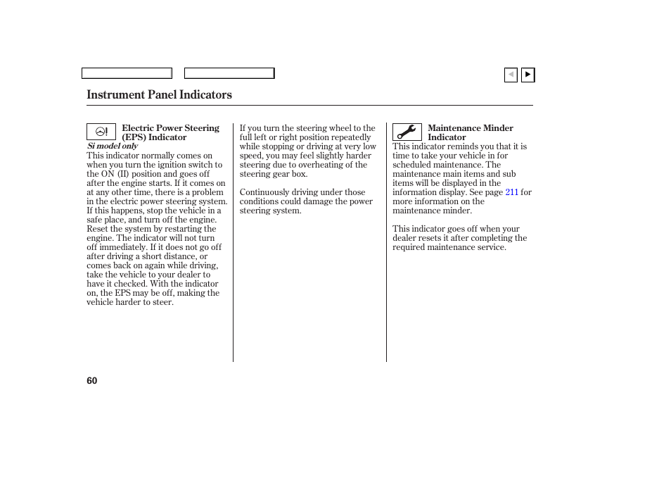 Instrument panel indicators | HONDA 2007 Civic Coupe - Owner's Manual User Manual | Page 63 / 310