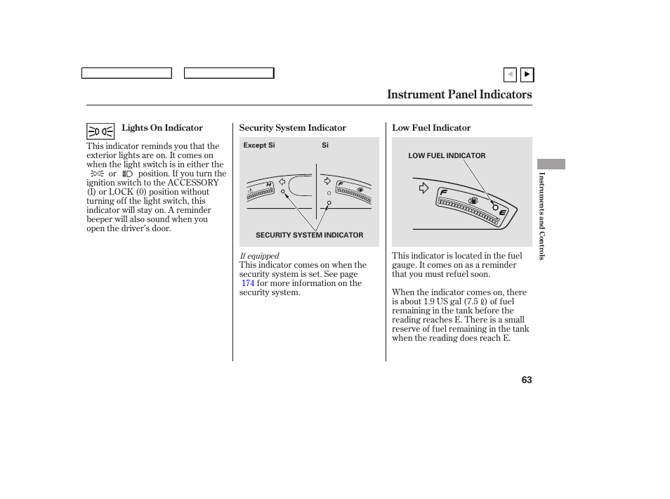 Instrument panel indicators | HONDA 2007 Civic Coupe - Owner's Manual User Manual | Page 66 / 310