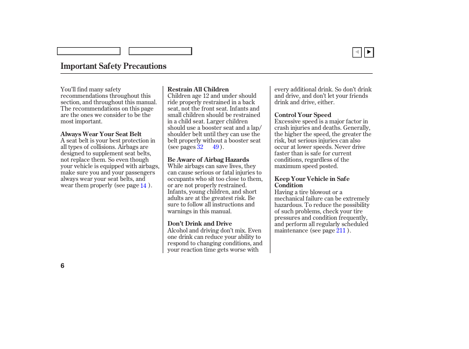 Important safety precautions | HONDA 2007 Civic Coupe - Owner's Manual User Manual | Page 9 / 310