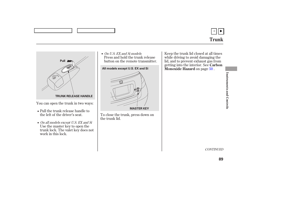Trunk | HONDA 2007 Civic Coupe - Owner's Manual User Manual | Page 92 / 310