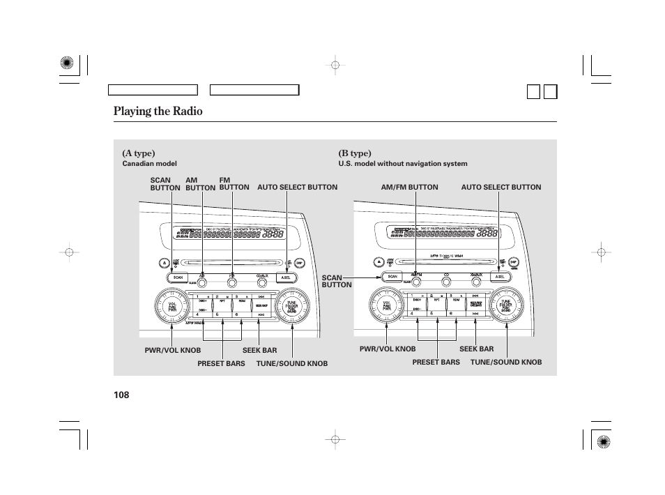 Nc0707o00108a, Playing the radio | HONDA 2007 Civic Hybrid - Owner's Manual User Manual | Page 111 / 268