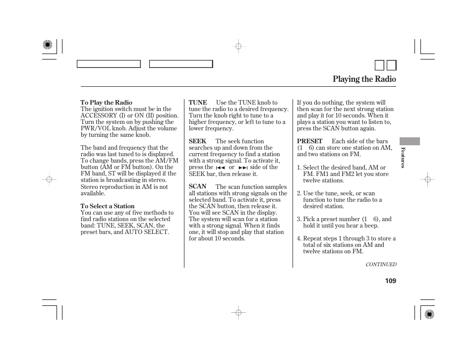 Playing the radio | HONDA 2007 Civic Hybrid - Owner's Manual User Manual | Page 112 / 268