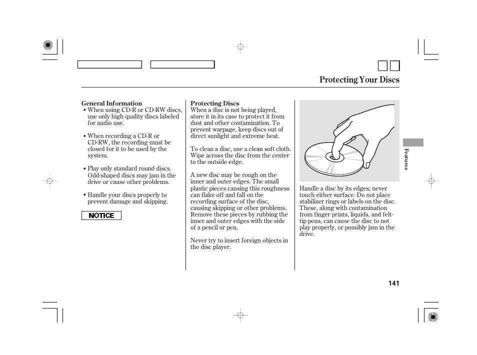 Protecting your discs | HONDA 2007 Civic Hybrid - Owner's Manual User Manual | Page 144 / 268