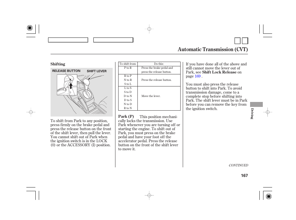 Automatic transmission (cvt) | HONDA 2007 Civic Hybrid - Owner's Manual User Manual | Page 170 / 268