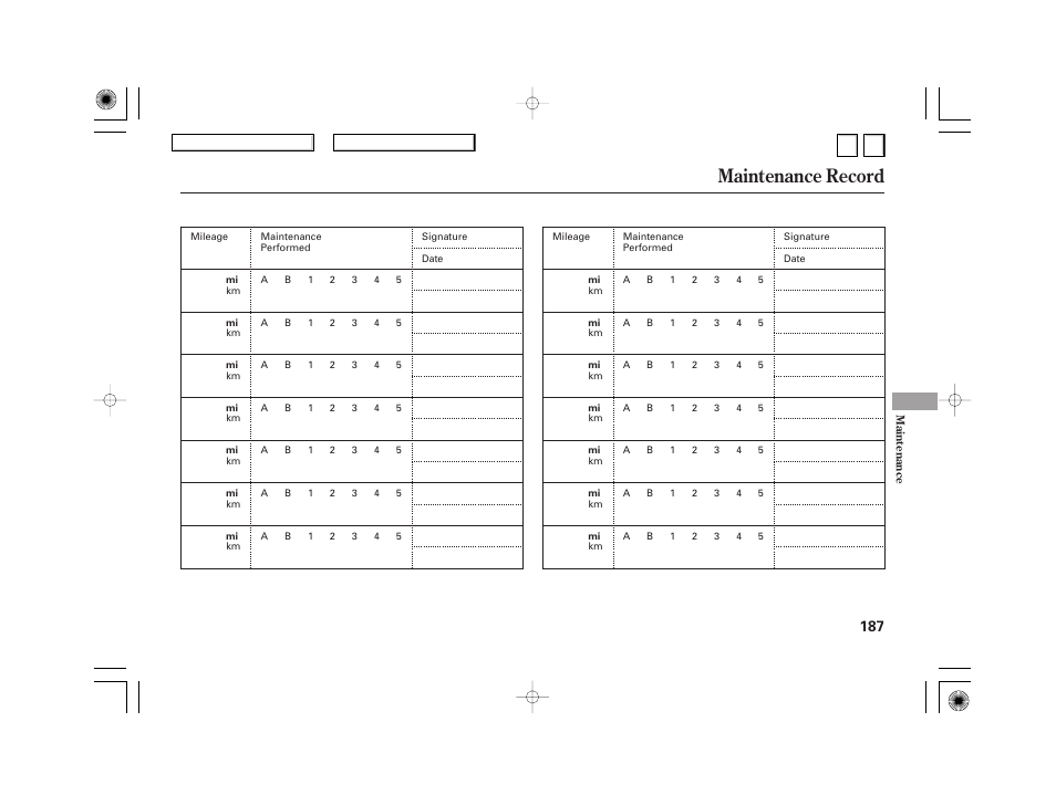 Maintenance record | HONDA 2007 Civic Hybrid - Owner's Manual User Manual | Page 190 / 268