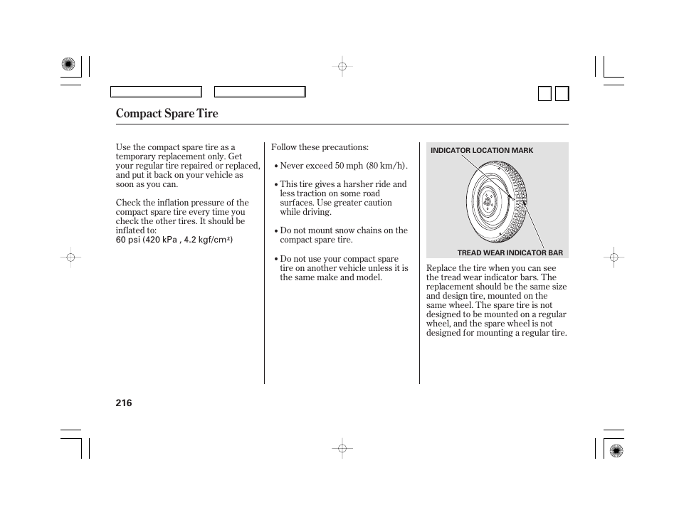 Nc0707o00216a, Compact spare tire | HONDA 2007 Civic Hybrid - Owner's Manual User Manual | Page 219 / 268