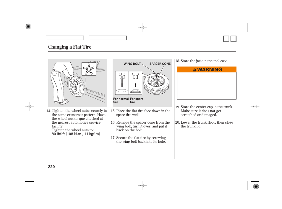 Changing a flat tire | HONDA 2007 Civic Hybrid - Owner's Manual User Manual | Page 223 / 268