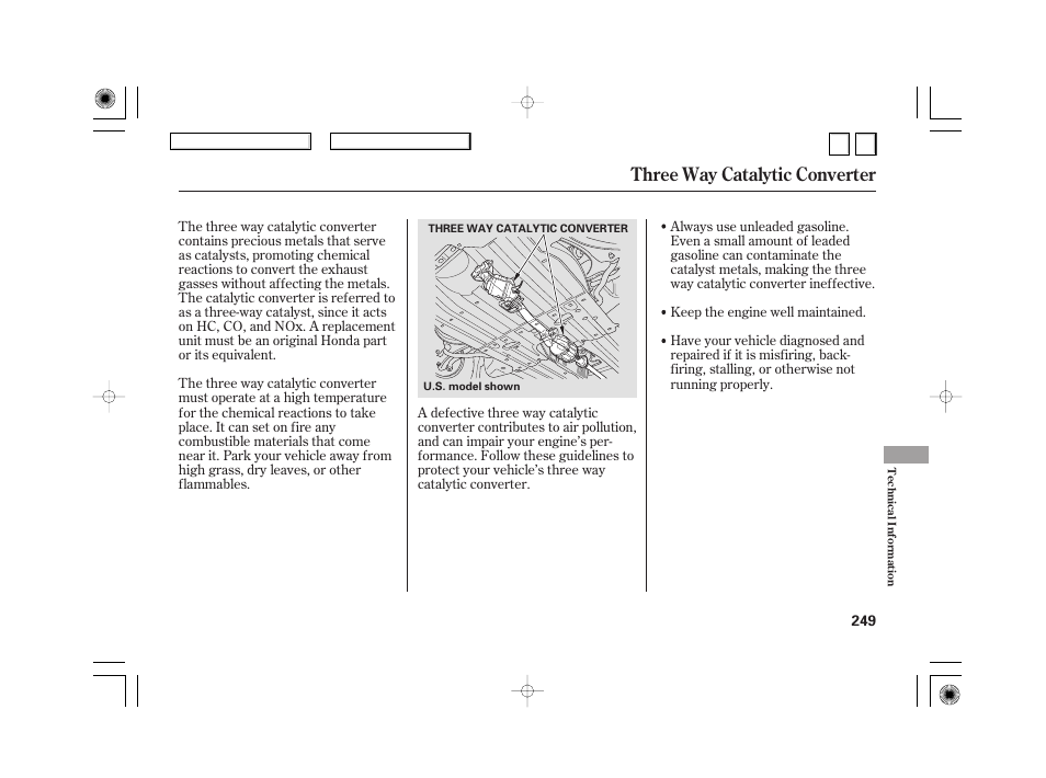 Three way catalytic converter | HONDA 2007 Civic Hybrid - Owner's Manual User Manual | Page 252 / 268