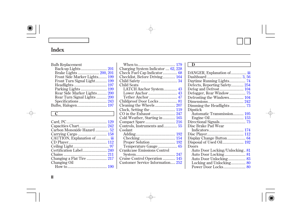 Index | HONDA 2007 Civic Hybrid - Owner's Manual User Manual | Page 261 / 268