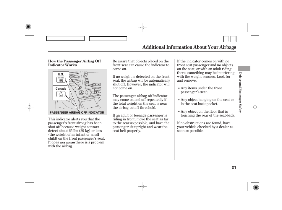 Additional information about your airbags | HONDA 2007 Civic Hybrid - Owner's Manual User Manual | Page 34 / 268