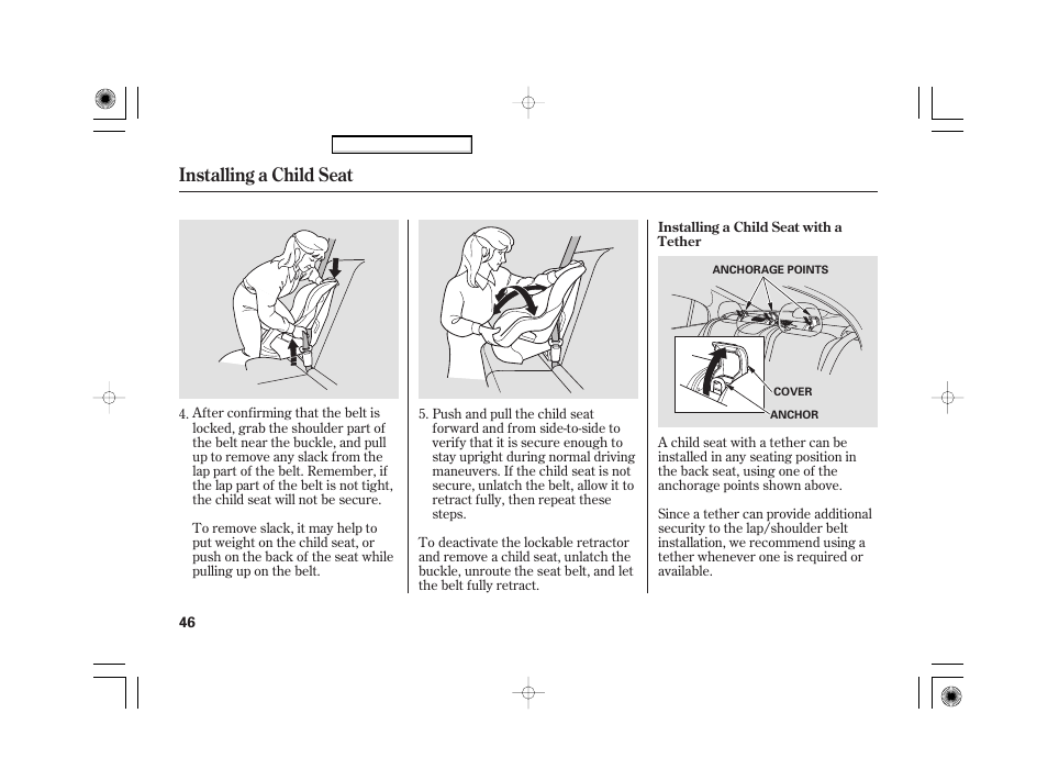 Installing a child seat | HONDA 2007 Civic Hybrid - Owner's Manual User Manual | Page 49 / 268