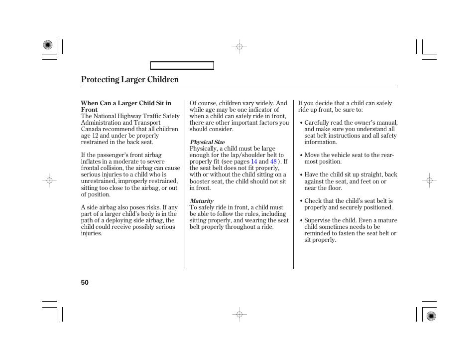 Protecting larger children | HONDA 2007 Civic Hybrid - Owner's Manual User Manual | Page 53 / 268