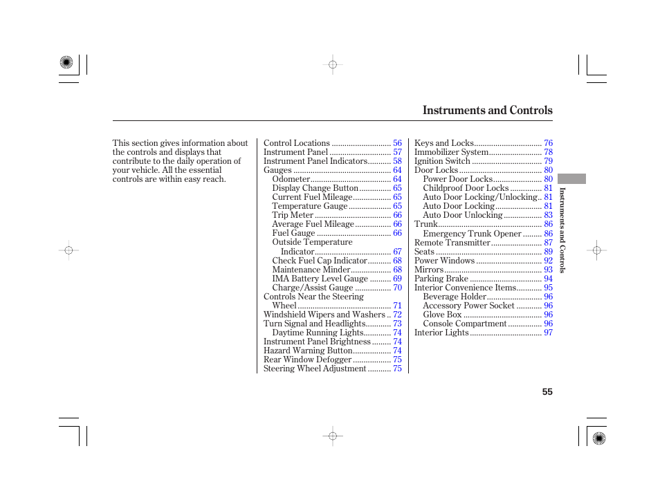 Nc070702indxa, Instruments and controls | HONDA 2007 Civic Hybrid - Owner's Manual User Manual | Page 58 / 268