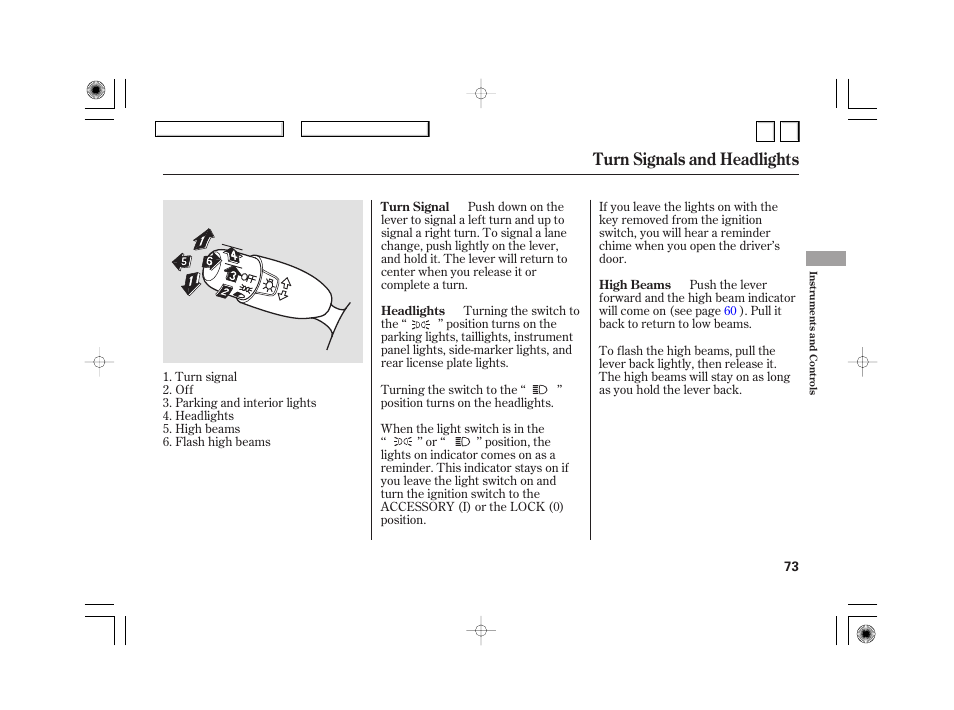 Turn signals and headlights | HONDA 2007 Civic Hybrid - Owner's Manual User Manual | Page 76 / 268