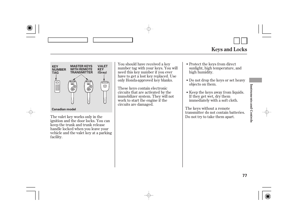 Nc0707o00077a, Keys and locks | HONDA 2007 Civic Hybrid - Owner's Manual User Manual | Page 80 / 268