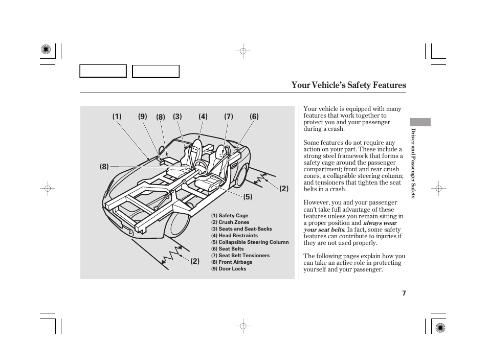 Your vehicle’s safety features | HONDA 2007 S2000 - Owner's Manual User Manual | Page 10 / 228