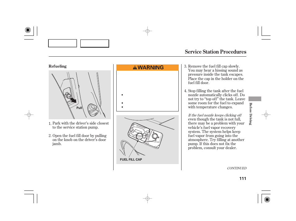 Service station procedures | HONDA 2007 S2000 - Owner's Manual User Manual | Page 114 / 228