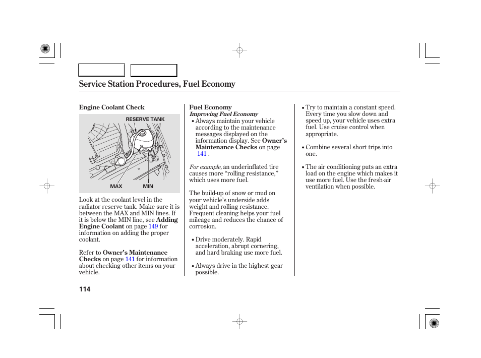 Service station procedures, fuel economy | HONDA 2007 S2000 - Owner's Manual User Manual | Page 117 / 228