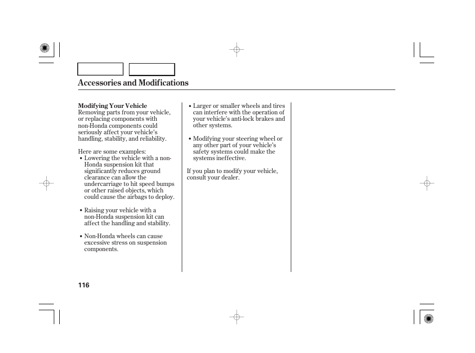 Accessories and modifications | HONDA 2007 S2000 - Owner's Manual User Manual | Page 119 / 228