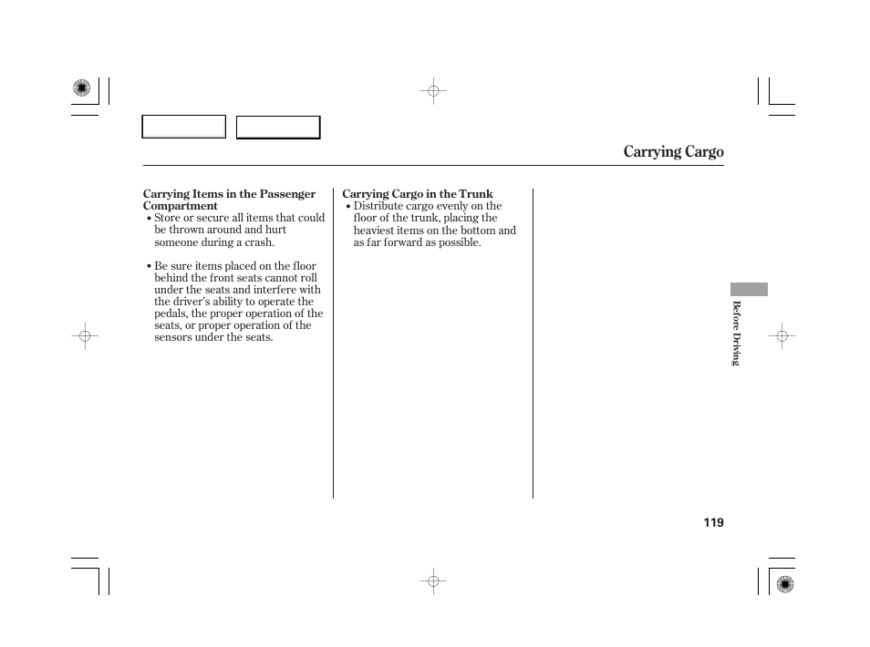 Carrying cargo | HONDA 2007 S2000 - Owner's Manual User Manual | Page 122 / 228