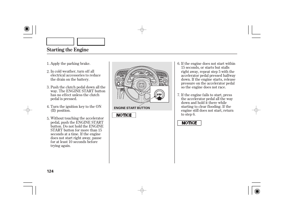 Starting the engine | HONDA 2007 S2000 - Owner's Manual User Manual | Page 127 / 228