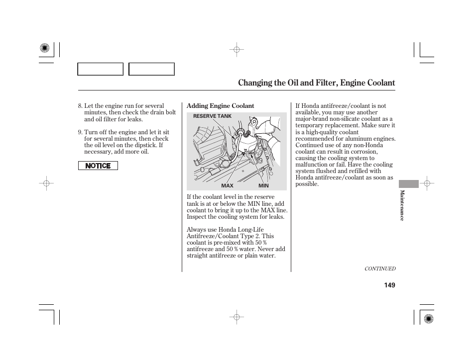 Changing the oil and filter, engine coolant | HONDA 2007 S2000 - Owner's Manual User Manual | Page 152 / 228