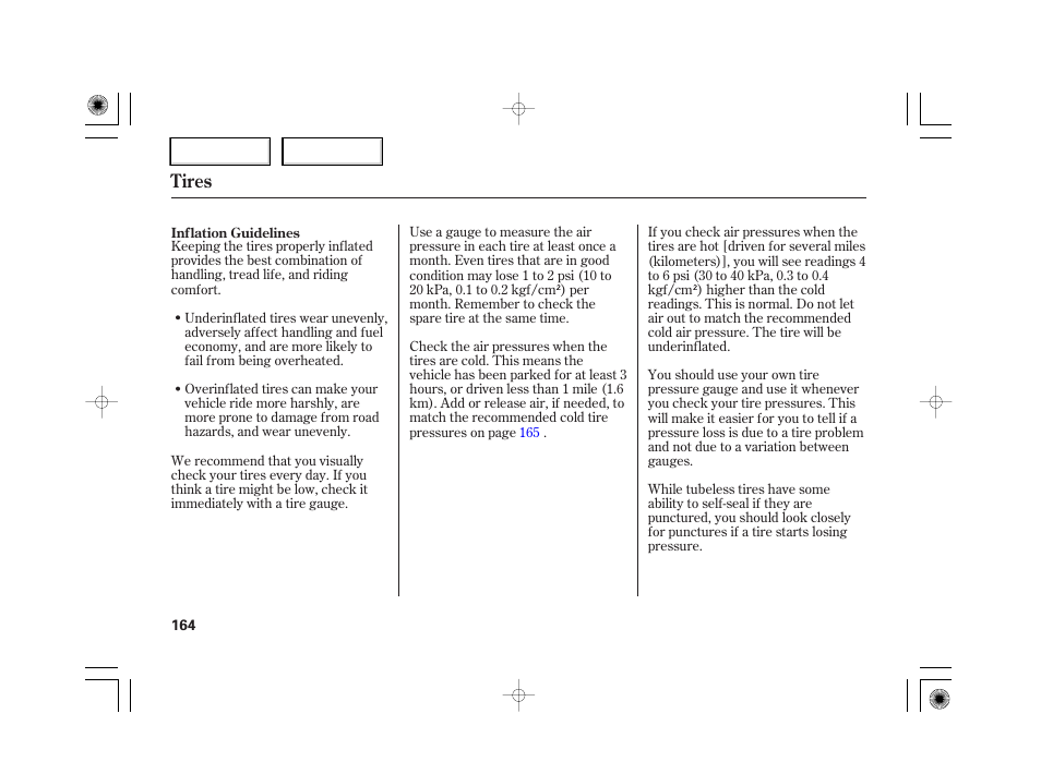 Tires | HONDA 2007 S2000 - Owner's Manual User Manual | Page 167 / 228