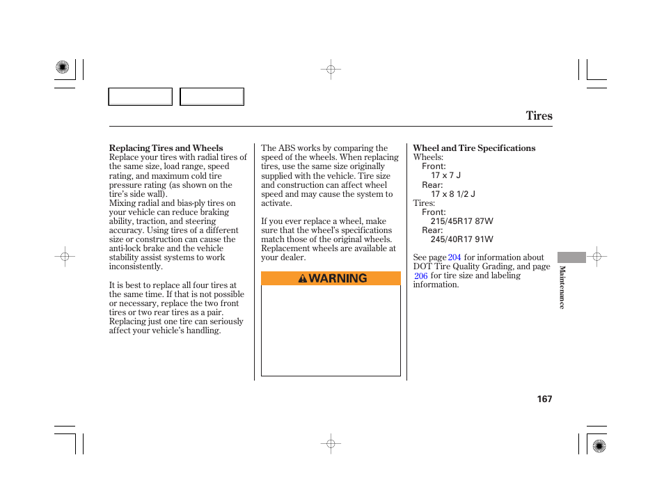 Tires | HONDA 2007 S2000 - Owner's Manual User Manual | Page 170 / 228