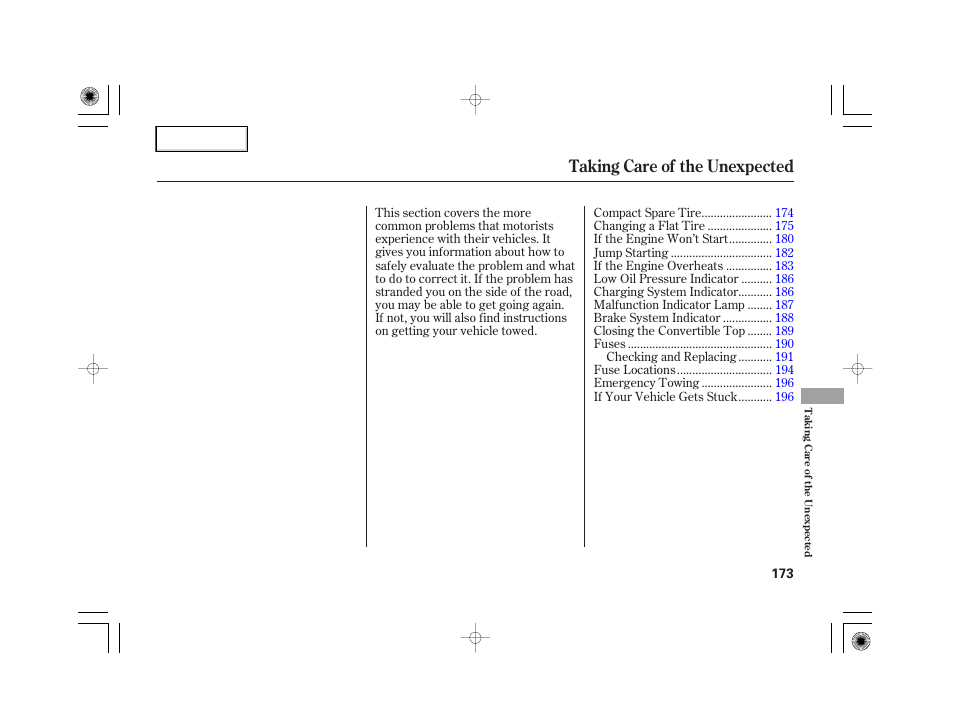 Taking care of the unexpected | HONDA 2007 S2000 - Owner's Manual User Manual | Page 176 / 228