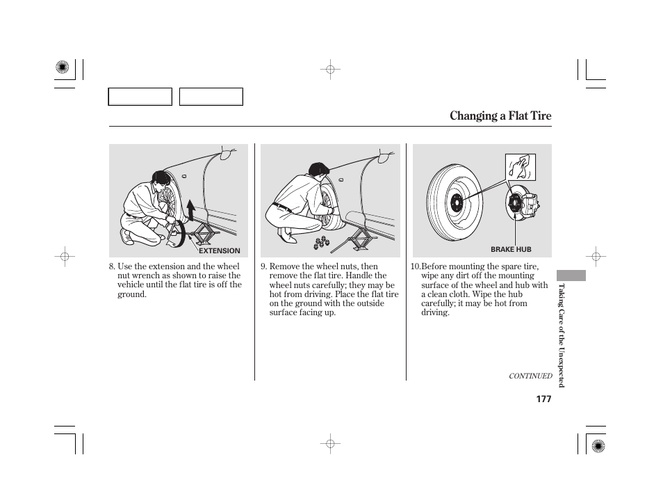 Changing a flat tire | HONDA 2007 S2000 - Owner's Manual User Manual | Page 180 / 228