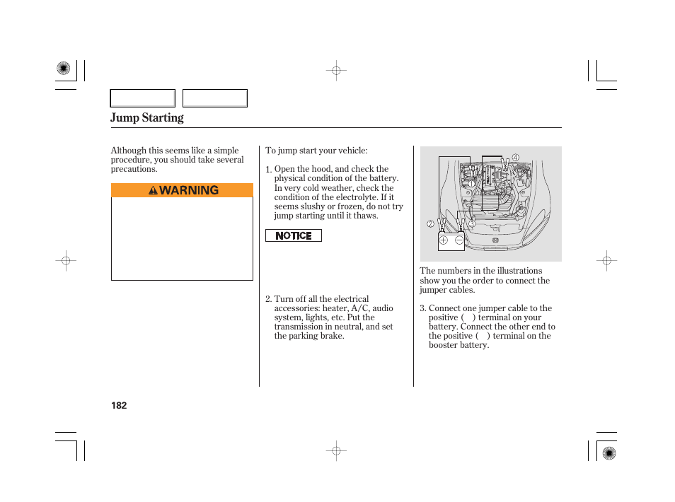 Jump starting | HONDA 2007 S2000 - Owner's Manual User Manual | Page 185 / 228