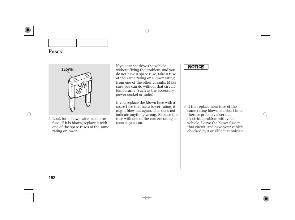 Fuses | HONDA 2007 S2000 - Owner's Manual User Manual | Page 195 / 228