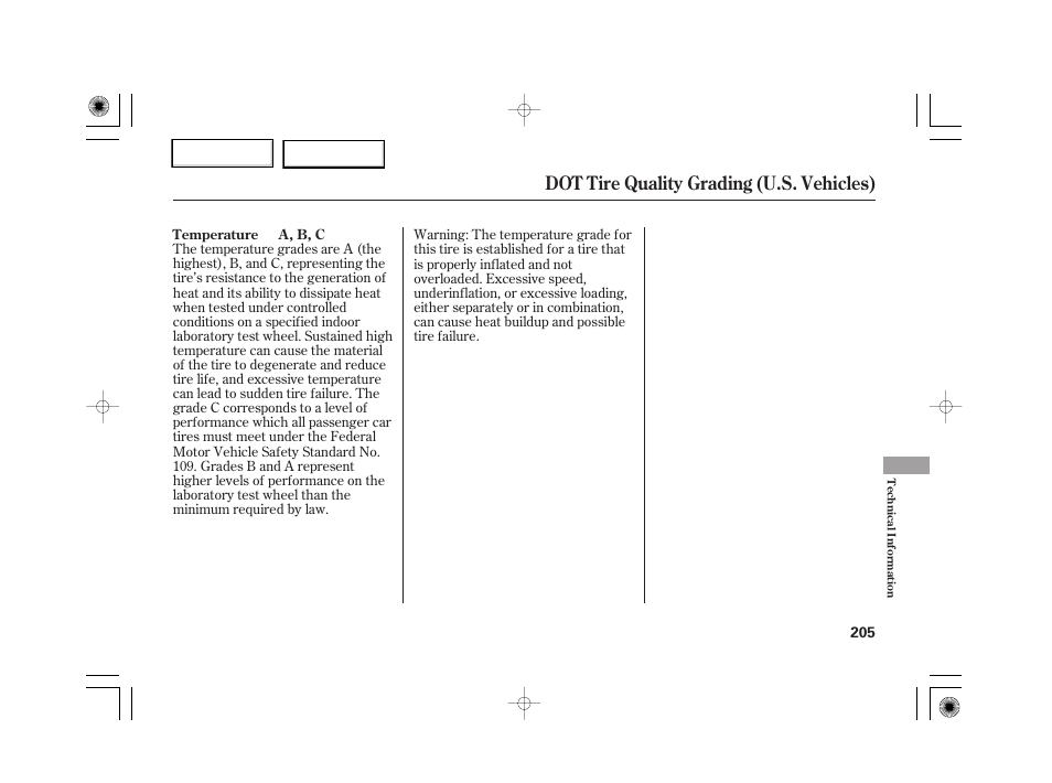 Dot tire quality grading (u.s. vehicles) | HONDA 2007 S2000 - Owner's Manual User Manual | Page 208 / 228