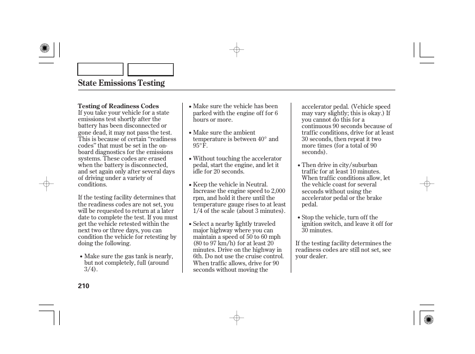 State emissions testing | HONDA 2007 S2000 - Owner's Manual User Manual | Page 213 / 228