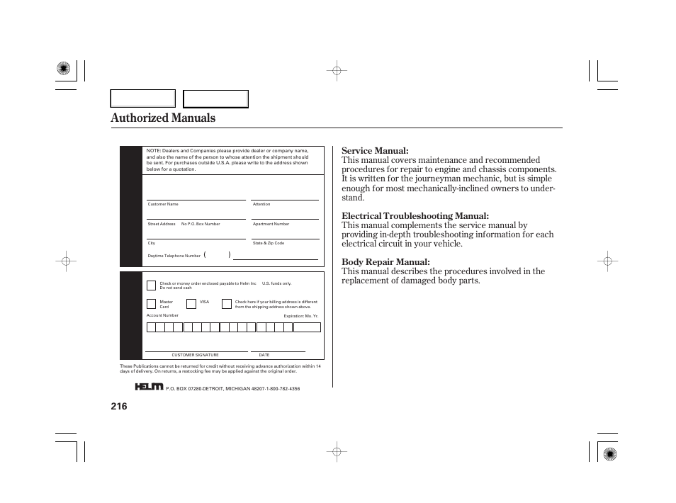 Authorized manuals | HONDA 2007 S2000 - Owner's Manual User Manual | Page 219 / 228