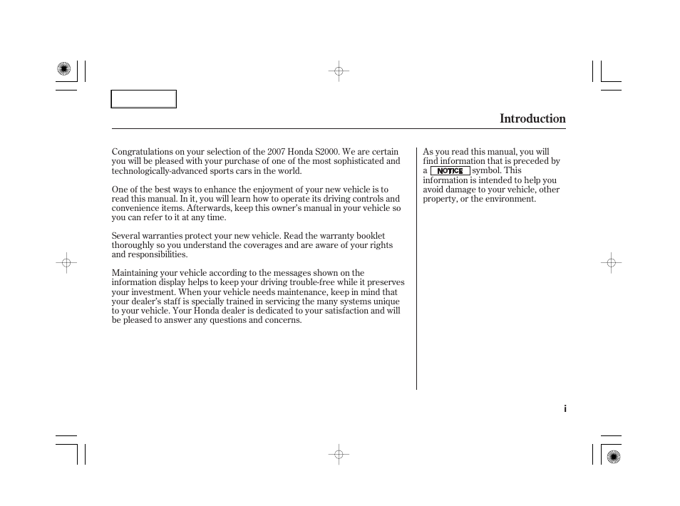 Introduction | HONDA 2007 S2000 - Owner's Manual User Manual | Page 3 / 228