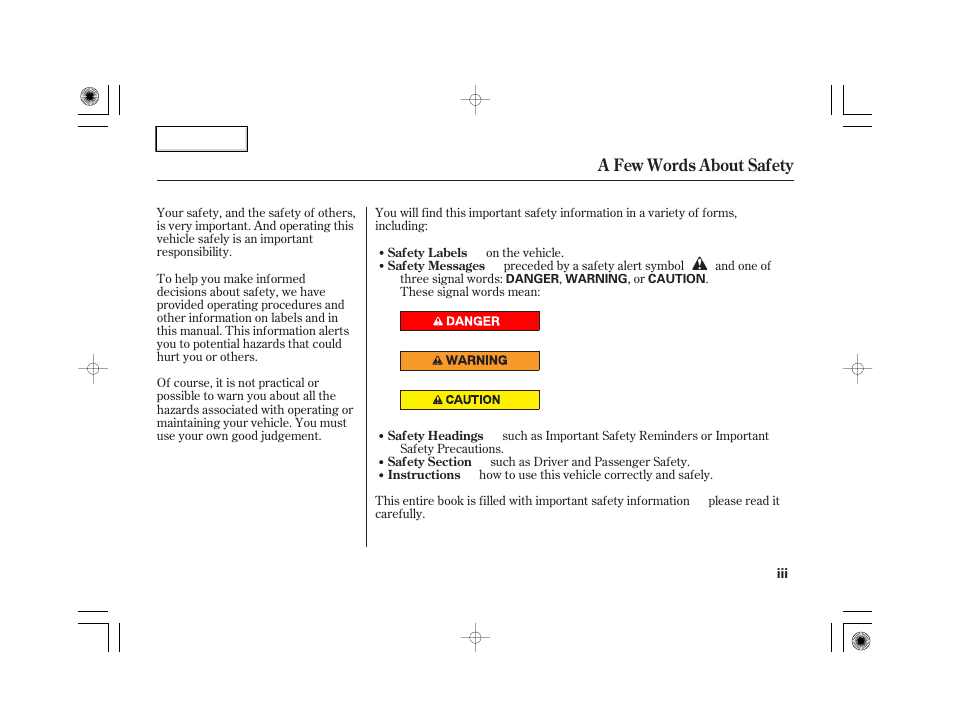 A few words about safety | HONDA 2007 S2000 - Owner's Manual User Manual | Page 5 / 228