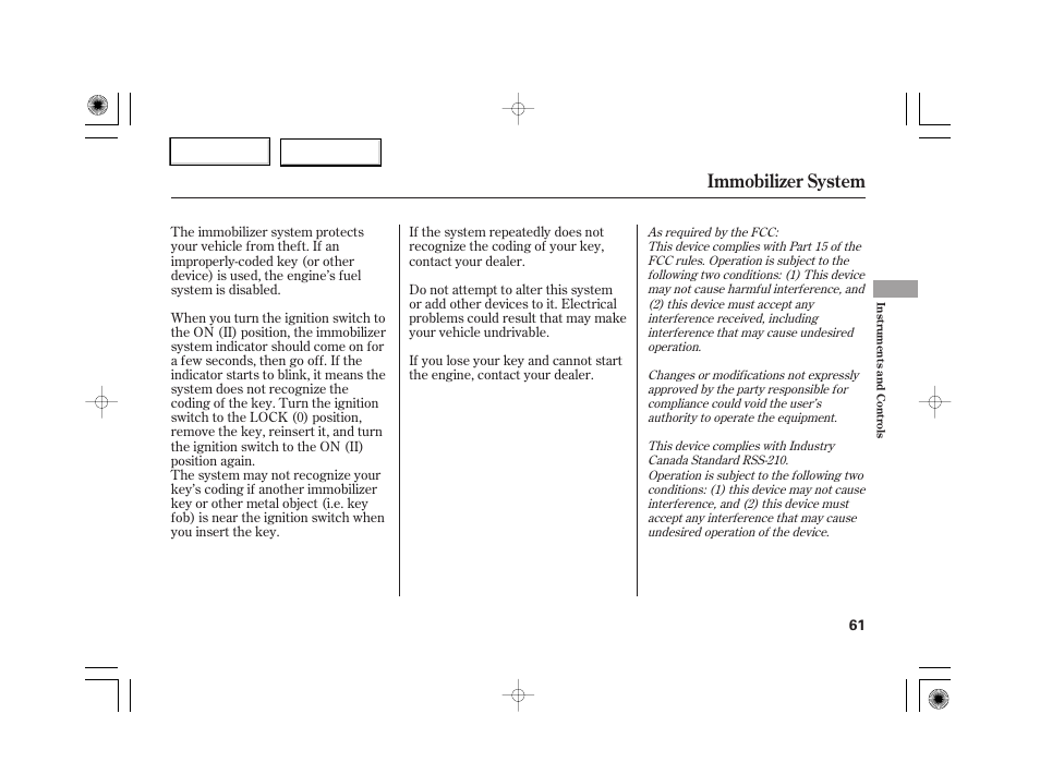 Immobilizer system | HONDA 2007 S2000 - Owner's Manual User Manual | Page 64 / 228